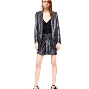 Zara Black Metallic Gather Mini Short Disco Skirt Size Extra Small /Small